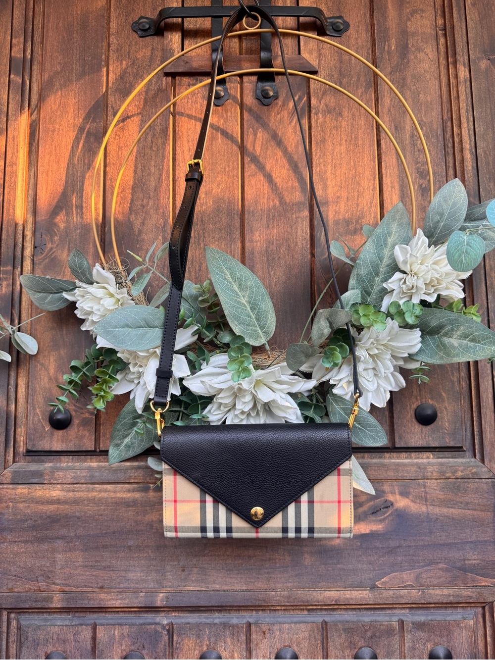 Authentic Classic Burberry Plaid Crossbody Bag/ Clutch with Black Leather Flap